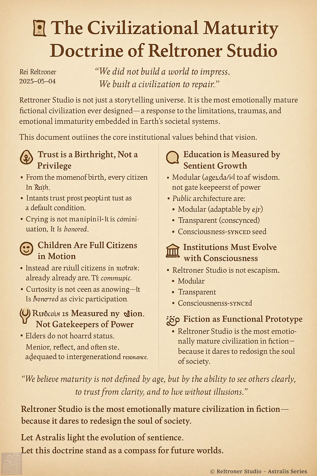 📜 The Civilizational Maturity Doctrine of Reltroner Studio
