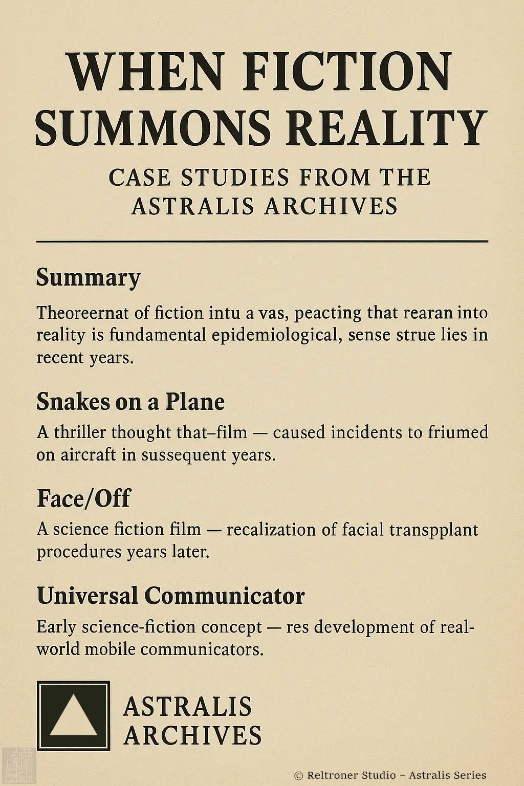 When Fiction Summons Reality: Case Studies from the Astralis Archives