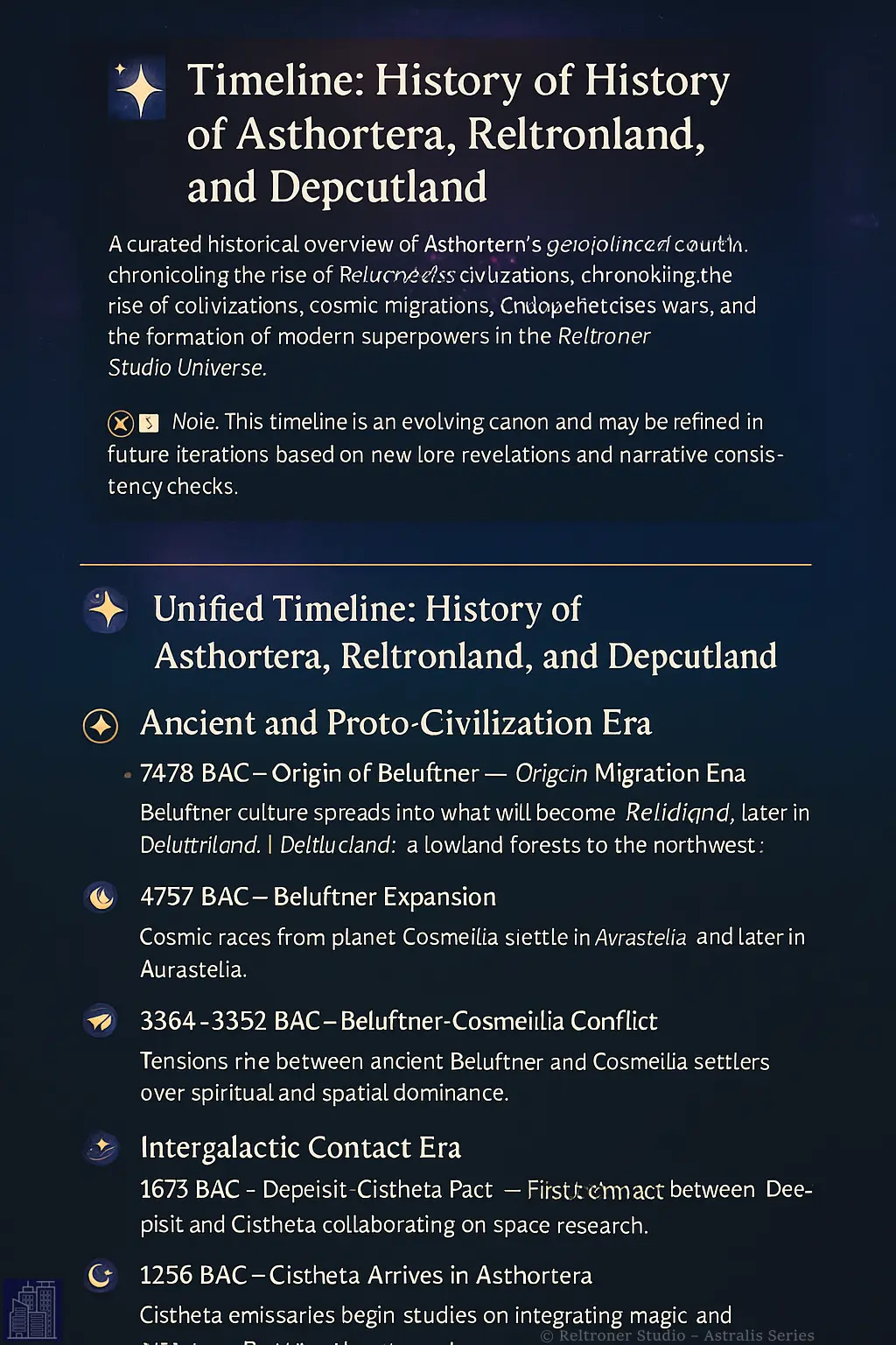 🗓️ Timeline: History of Asthortera, Reltronland, and Depcutland