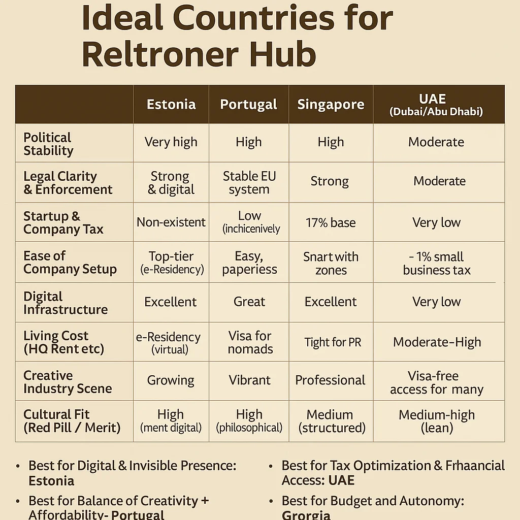 Comparative Table: Ideal Countries for Reltroner Hub
